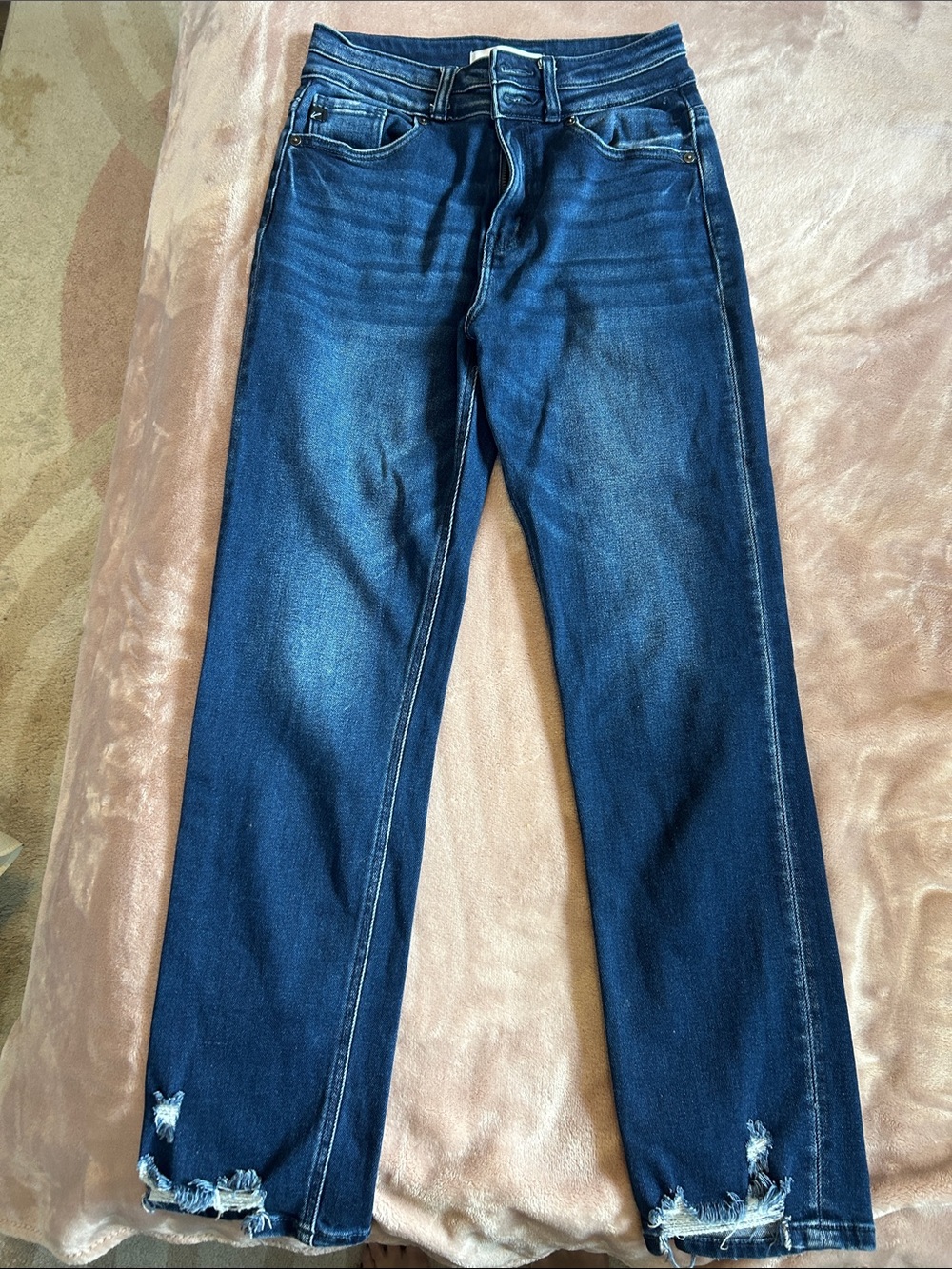 KanCan Dark Blue Straight-Leg Jeans with Frayed Hem